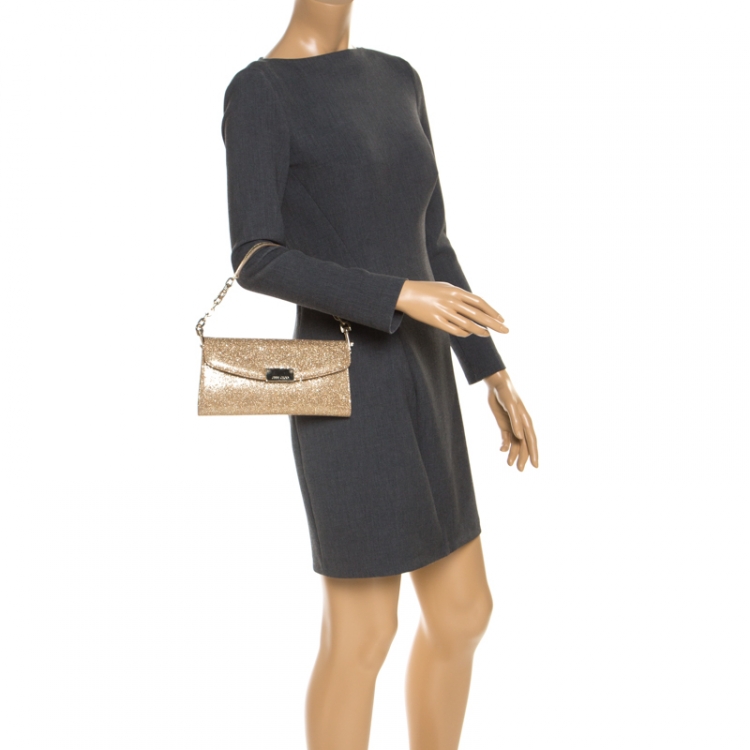 Pre Owned Jimmy Choo Gold Lame Glitter Riane Clutch