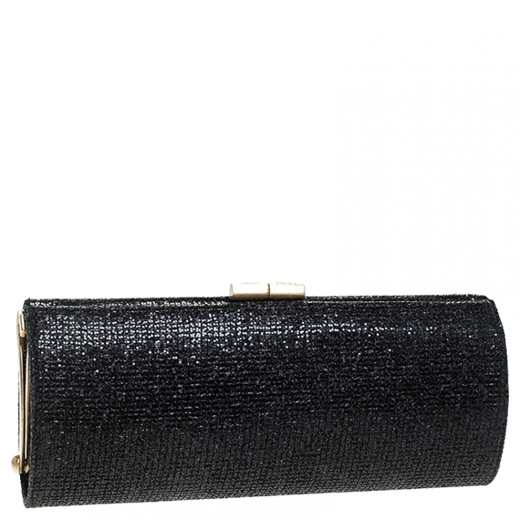 Pre Owned Jimmy Choo Black Fabric Glitter Twill Tube Clutch