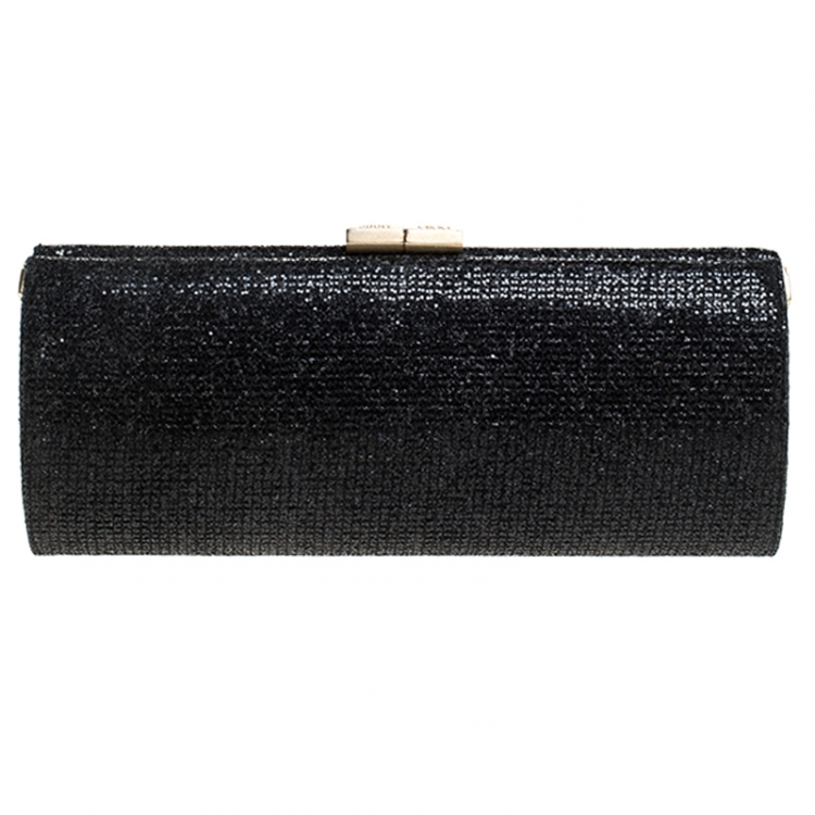 Pre Owned Jimmy Choo Black Fabric Glitter Twill Tube Clutch