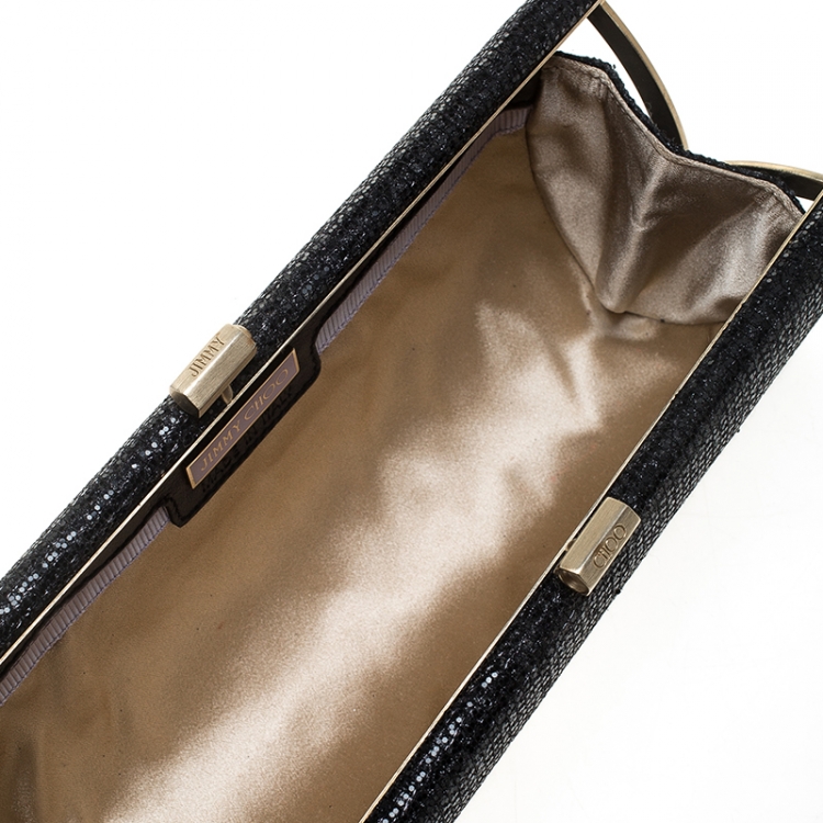 Pre Owned Jimmy Choo Black Fabric Glitter Twill Tube Clutch
