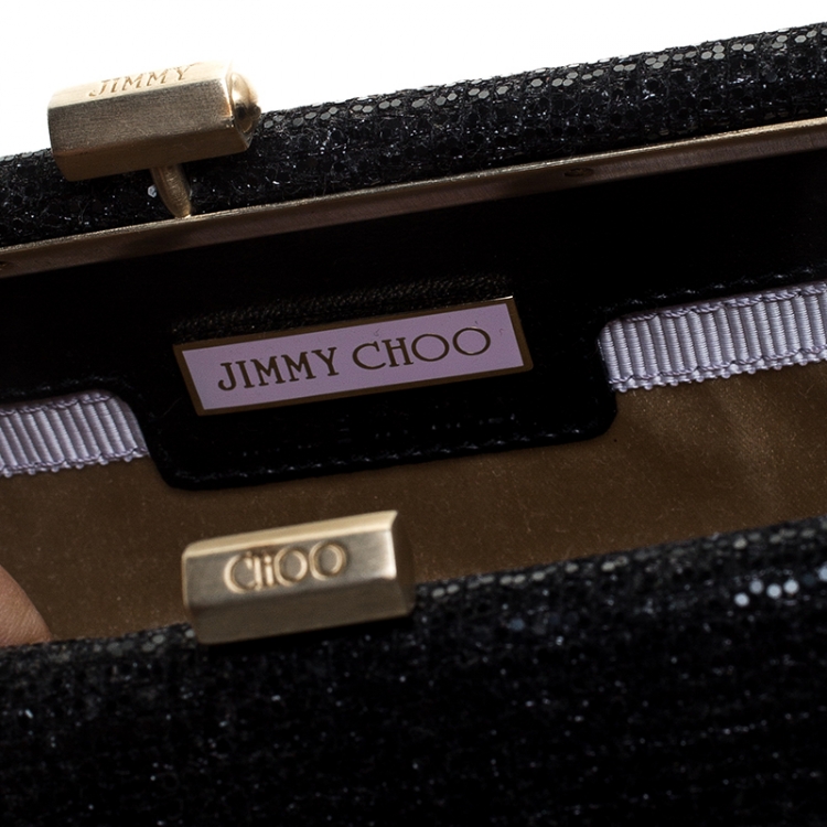 Pre Owned Jimmy Choo Black Fabric Glitter Twill Tube Clutch