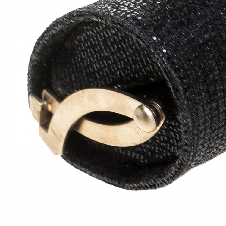 Pre Owned Jimmy Choo Black Fabric Glitter Twill Tube Clutch