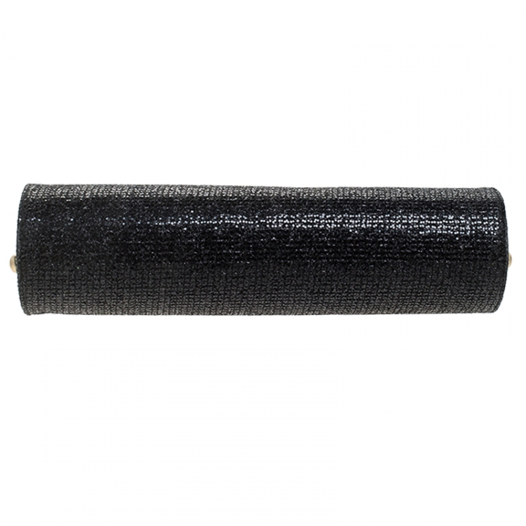 Pre Owned Jimmy Choo Black Fabric Glitter Twill Tube Clutch