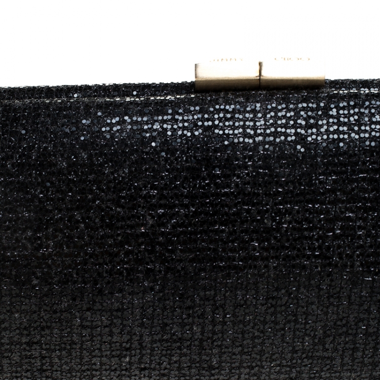 Pre Owned Jimmy Choo Black Fabric Glitter Twill Tube Clutch