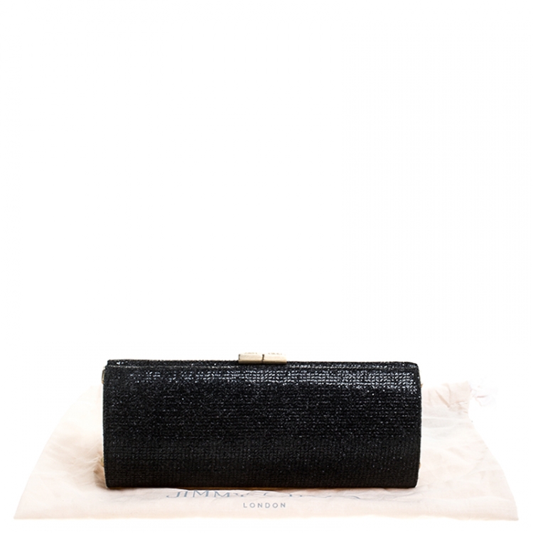 Pre Owned Jimmy Choo Black Fabric Glitter Twill Tube Clutch
