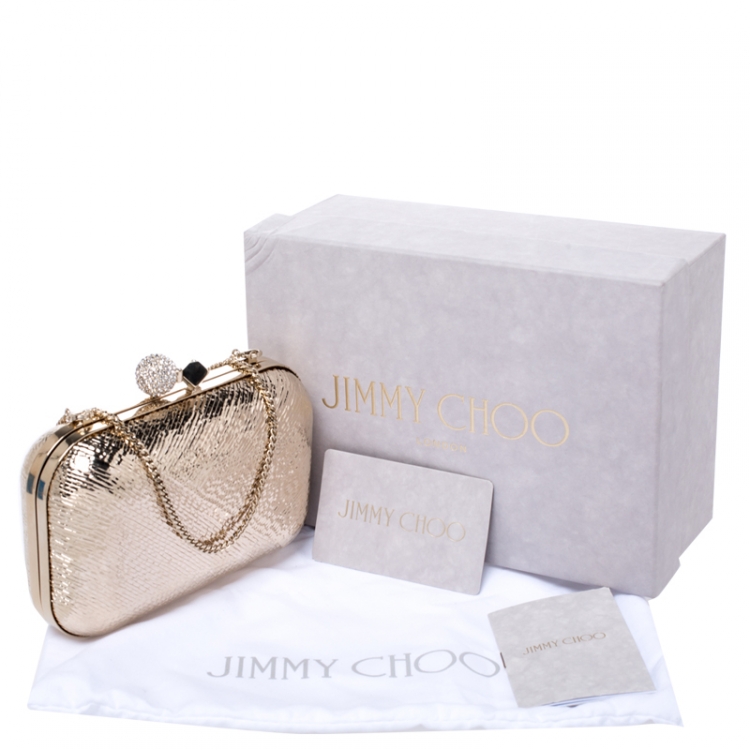 Pre Owned Jimmy Choo Gold Metal Cloud Motif Etched Clutch