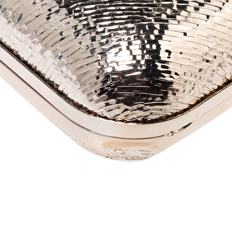Pre Owned Jimmy Choo Gold Metal Cloud Motif Etched Clutch
