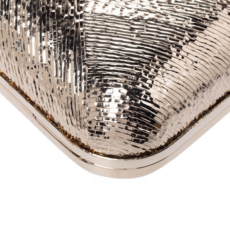 Pre Owned Jimmy Choo Gold Metal Cloud Motif Etched Clutch
