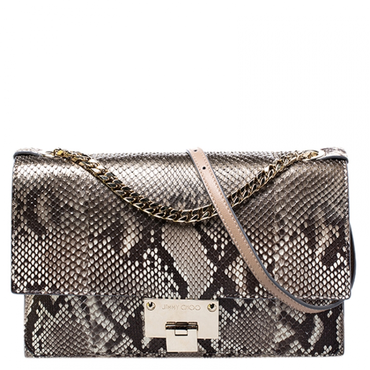 Pre Owned Jimmy Choo Brown Python Rebel Shoulder Bag