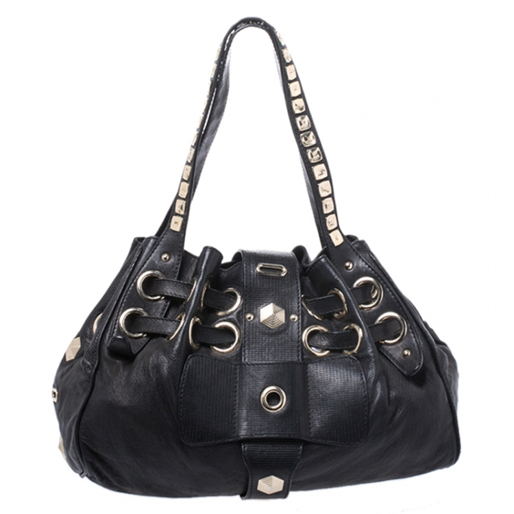 Pre Owned Jimmy Choo Black Leather Studded Riki Tote
