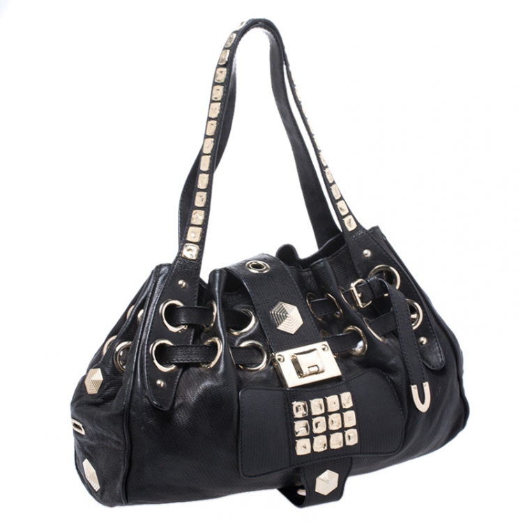 Pre Owned Jimmy Choo Black Leather Studded Riki Tote