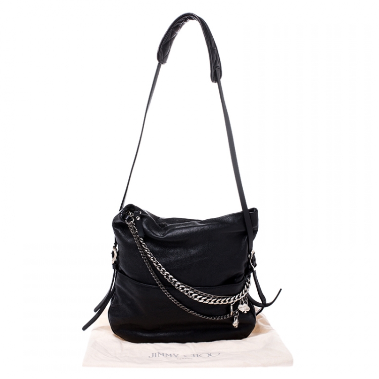 Pre Owned Jimmy Choo Black Leather Small Biker Shoulder Bag
