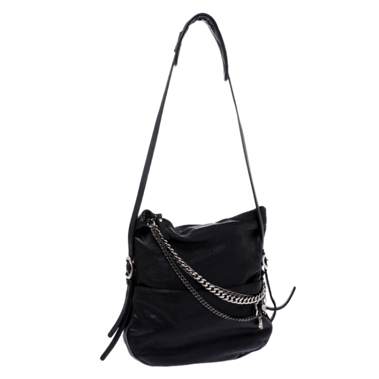 Pre Owned Jimmy Choo Black Leather Small Biker Shoulder Bag