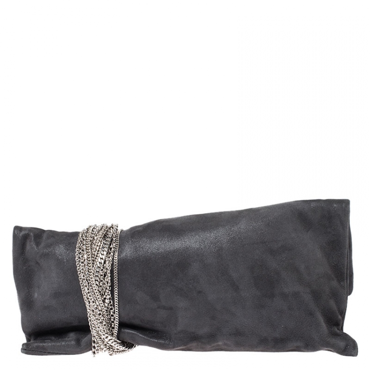 Pre Owned Jimmy Choo Grey Suede Chandra Clutch