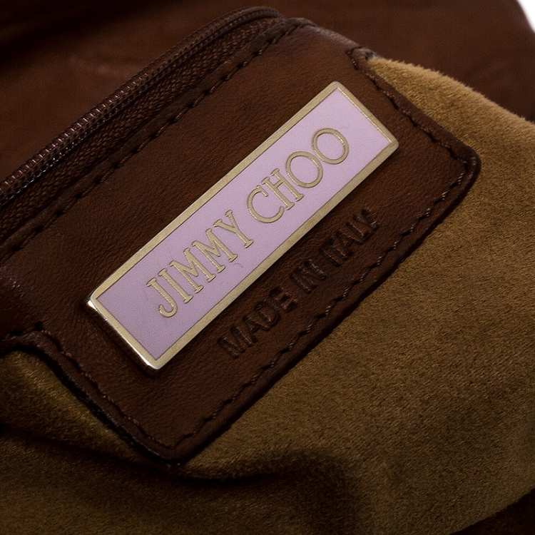 مملوكة مسبقًا Jimmy Choo Brown Leather and Snakeskin Trim Bree Hobo
