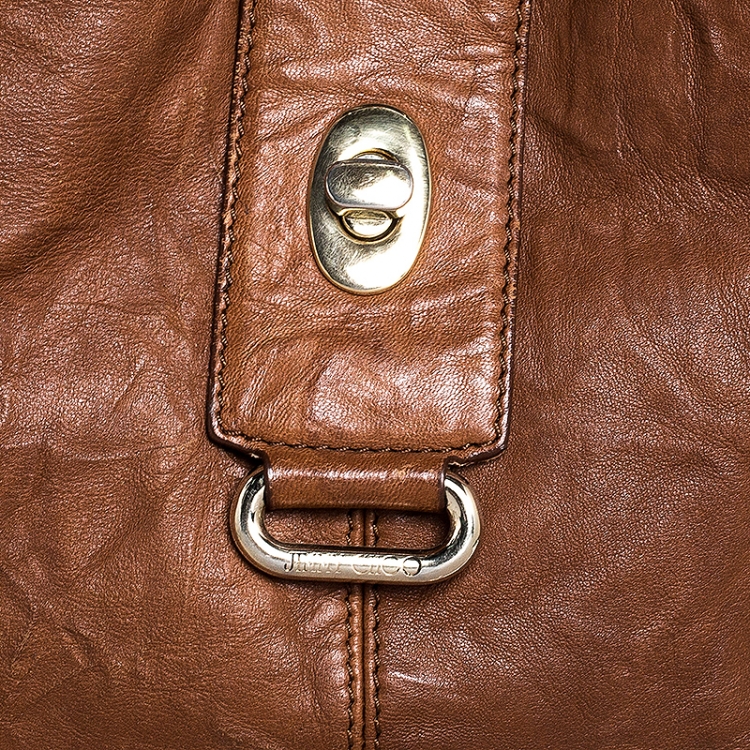 مملوكة مسبقًا Jimmy Choo Brown Leather and Snakeskin Trim Bree Hobo