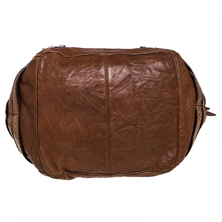 مملوكة مسبقًا Jimmy Choo Brown Leather and Snakeskin Trim Bree Hobo