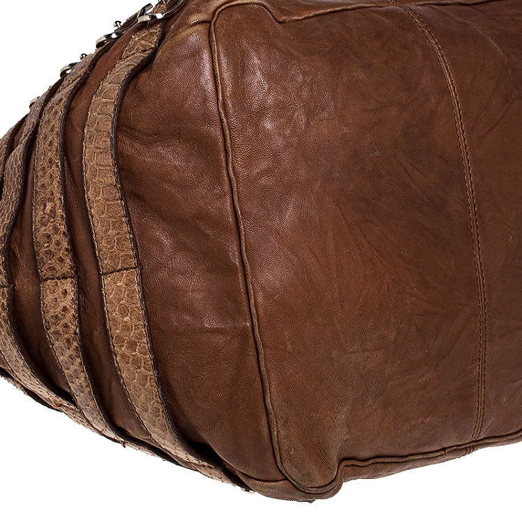 مملوكة مسبقًا Jimmy Choo Brown Leather and Snakeskin Trim Bree Hobo