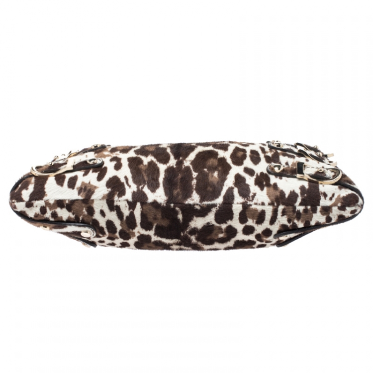 Pre Owned Jimmy Choo Brown/White Leopard Print Calfhair Chain Clutch 