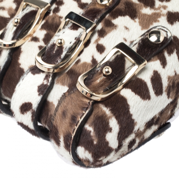 Pre Owned Jimmy Choo Brown/White Leopard Print Calfhair Chain Clutch 