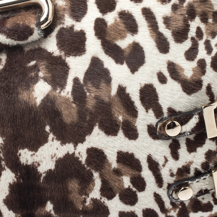 Pre Owned Jimmy Choo Brown/White Leopard Print Calfhair Chain Clutch 