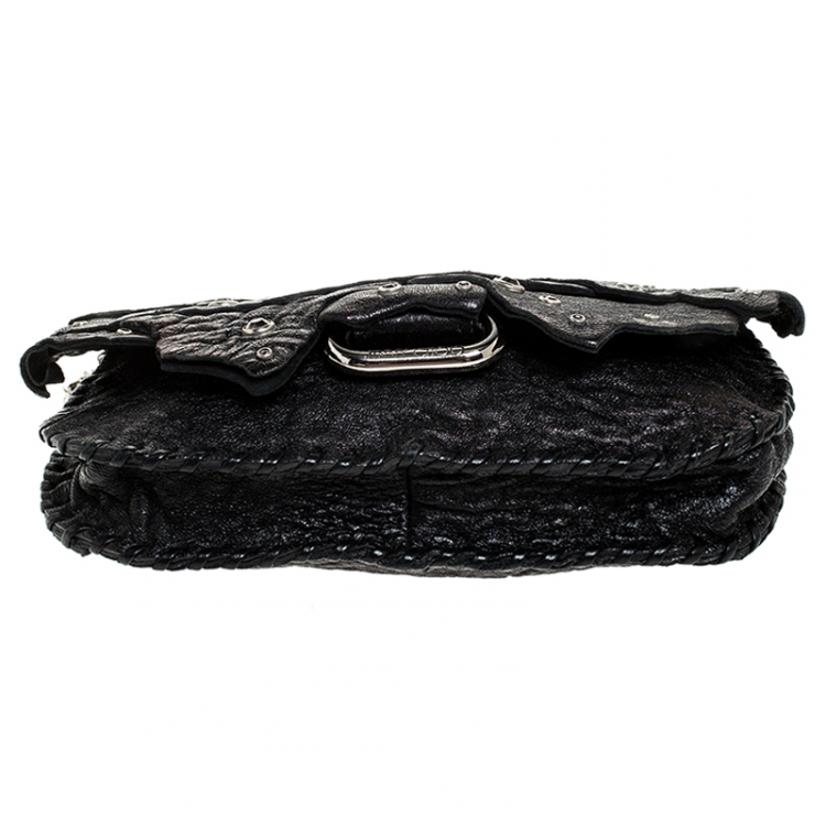 مملوكة مسبقًا Jimmy Choo Black Jewel Embellished Leather Flap Chain Shoulder Bag