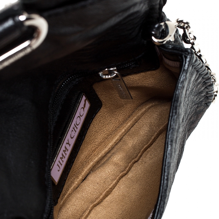 مملوكة مسبقًا Jimmy Choo Black Jewel Embellished Leather Flap Chain Shoulder Bag