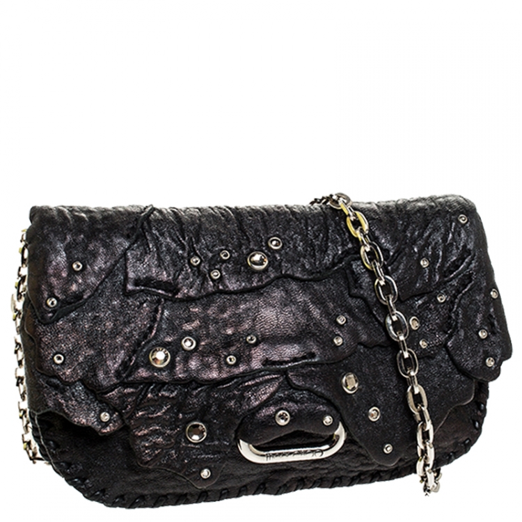 مملوكة مسبقًا Jimmy Choo Black Jewel Embellished Leather Flap Chain Shoulder Bag