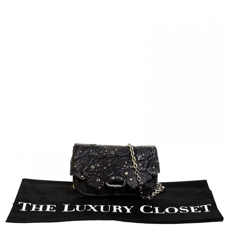 مملوكة مسبقًا Jimmy Choo Black Jewel Embellished Leather Flap Chain Shoulder Bag
