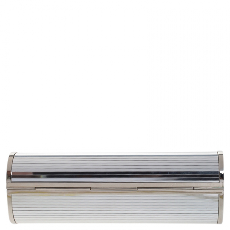 Pre Owned Jimmy Choo Silver Metal Disco Bars Cylinder Coma Clutch