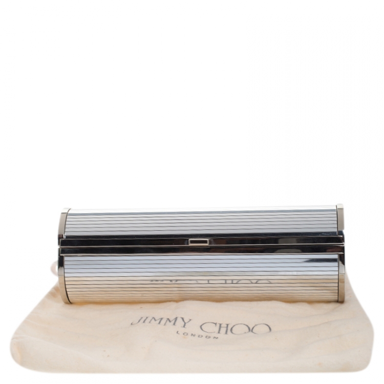 Pre Owned Jimmy Choo Silver Metal Disco Bars Cylinder Coma Clutch