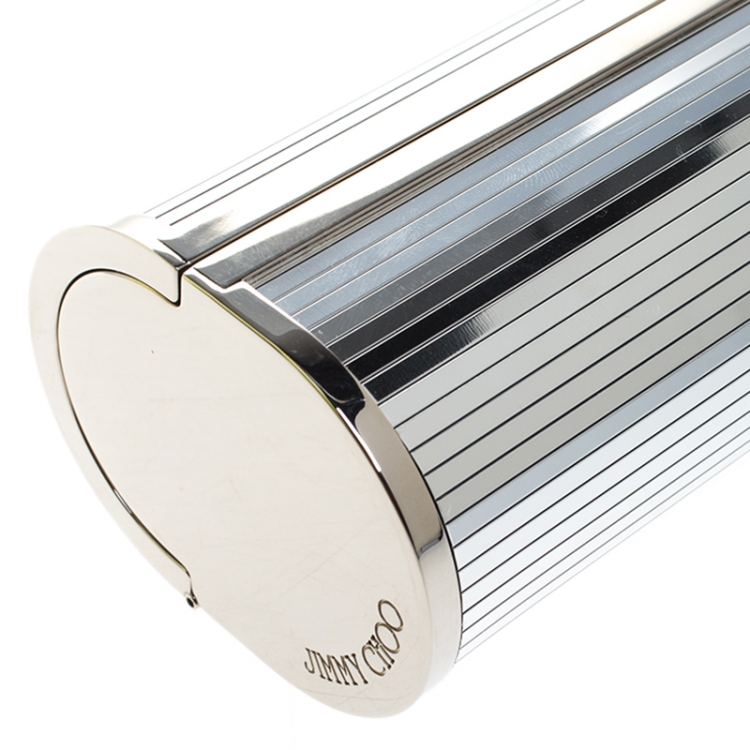 Pre Owned Jimmy Choo Silver Metal Disco Bars Cylinder Coma Clutch