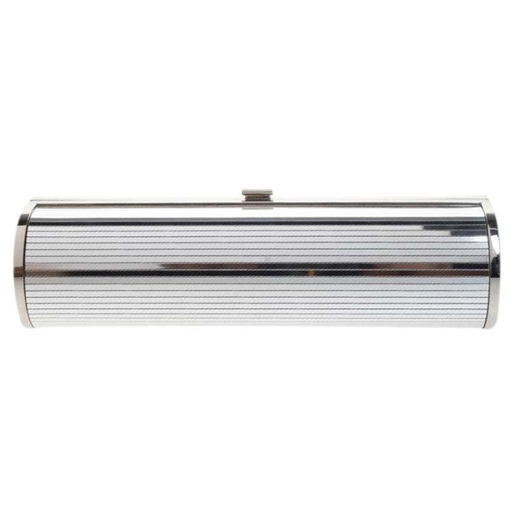 Pre Owned Jimmy Choo Silver Metal Disco Bars Cylinder Coma Clutch