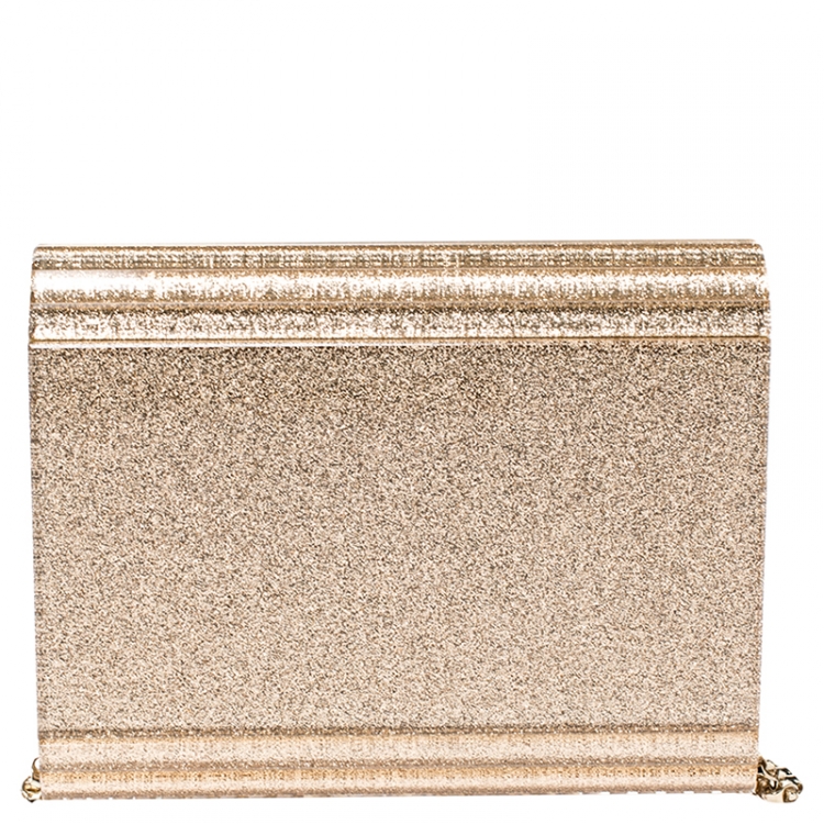 Pre Owned Jimmy Choo Gold Glitter Acrylic Candy Clutch Bag