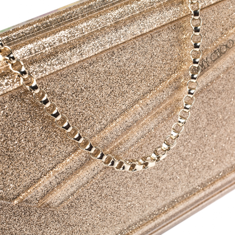 Pre Owned Jimmy Choo Gold Glitter Acrylic Candy Clutch Bag