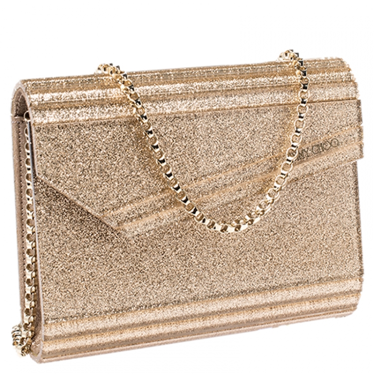 Pre Owned Jimmy Choo Gold Glitter Acrylic Candy Clutch Bag