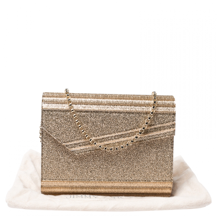 Pre Owned Jimmy Choo Gold Glitter Acrylic Candy Clutch Bag