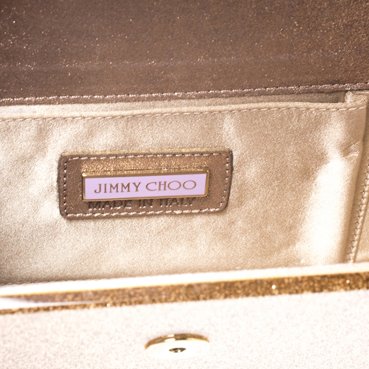Pre Owned Jimmy Choo Gold Glitter Acrylic Candy Clutch Bag
