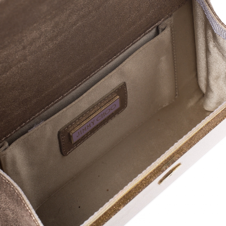 Pre Owned Jimmy Choo Gold Glitter Acrylic Candy Clutch Bag