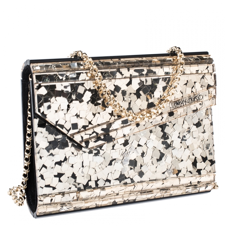 مملوكة مسبقًا Jimmy Choo Gold/Black Ceramic Effect Acrylic Candy Chain Clutch 