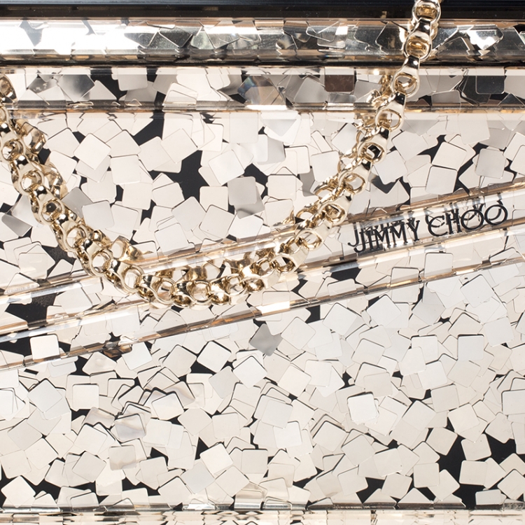 مملوكة مسبقًا Jimmy Choo Gold/Black Ceramic Effect Acrylic Candy Chain Clutch 