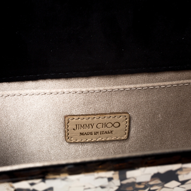 مملوكة مسبقًا Jimmy Choo Gold/Black Ceramic Effect Acrylic Candy Chain Clutch 