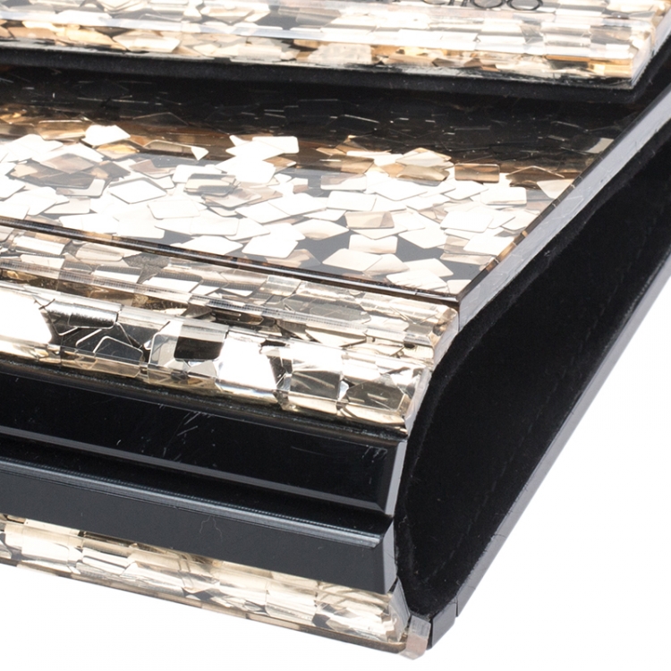 مملوكة مسبقًا Jimmy Choo Gold/Black Ceramic Effect Acrylic Candy Chain Clutch 