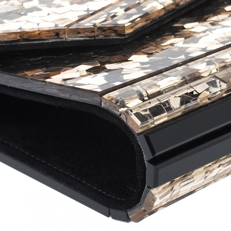 مملوكة مسبقًا Jimmy Choo Gold/Black Ceramic Effect Acrylic Candy Chain Clutch 
