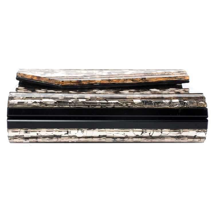 مملوكة مسبقًا Jimmy Choo Gold/Black Ceramic Effect Acrylic Candy Chain Clutch 