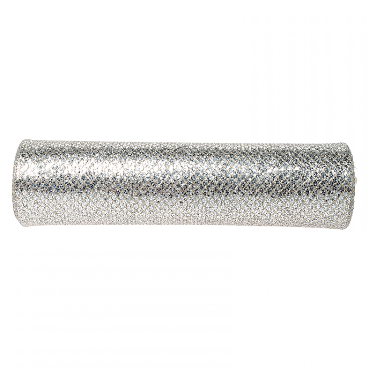 Pre Owned Jimmy Choo Silver/Gold Glitter Fabric Twill Tube Clutch