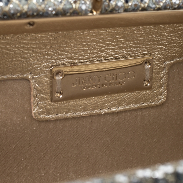 Pre Owned Jimmy Choo Silver/Gold Glitter Fabric Twill Tube Clutch