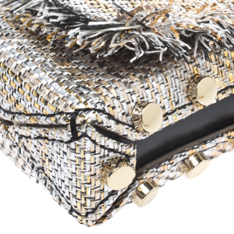 Pre Owned Jimmy Choo Metallic Woven Straw and Fabric Lockett Shoulder Bag