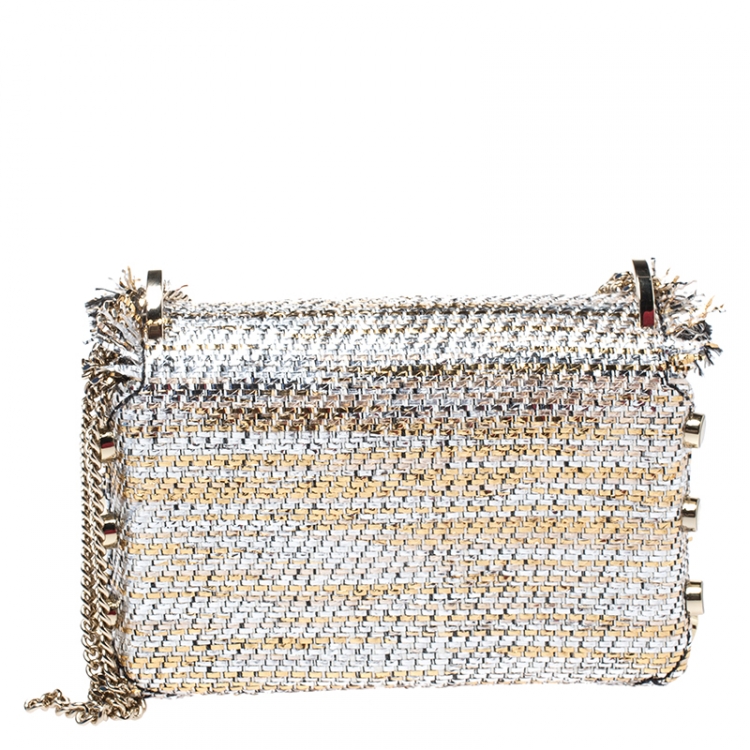 Pre Owned Jimmy Choo Metallic Woven Straw and Fabric Lockett Shoulder Bag