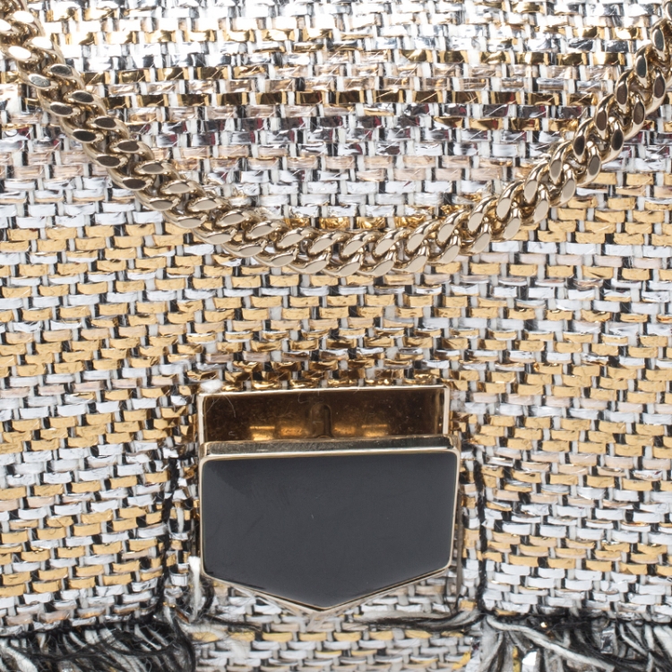 Pre Owned Jimmy Choo Metallic Woven Straw and Fabric Lockett Shoulder Bag